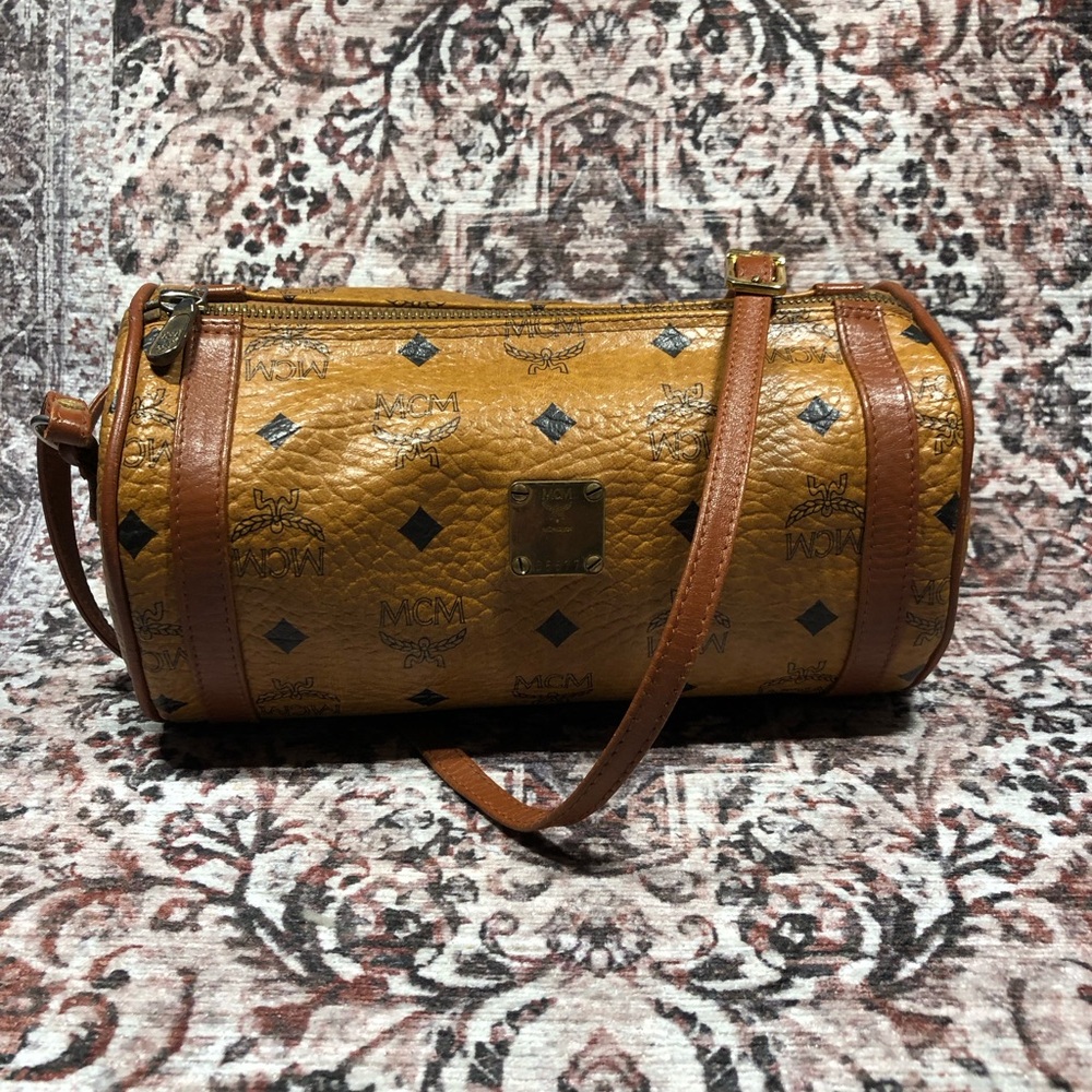 MCM Cognac Visetos Barrel Bag Pristine EUC